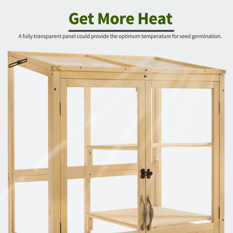 Natural Wood 3-Tier Cold Frame Greenhouse with Sliding Doors
