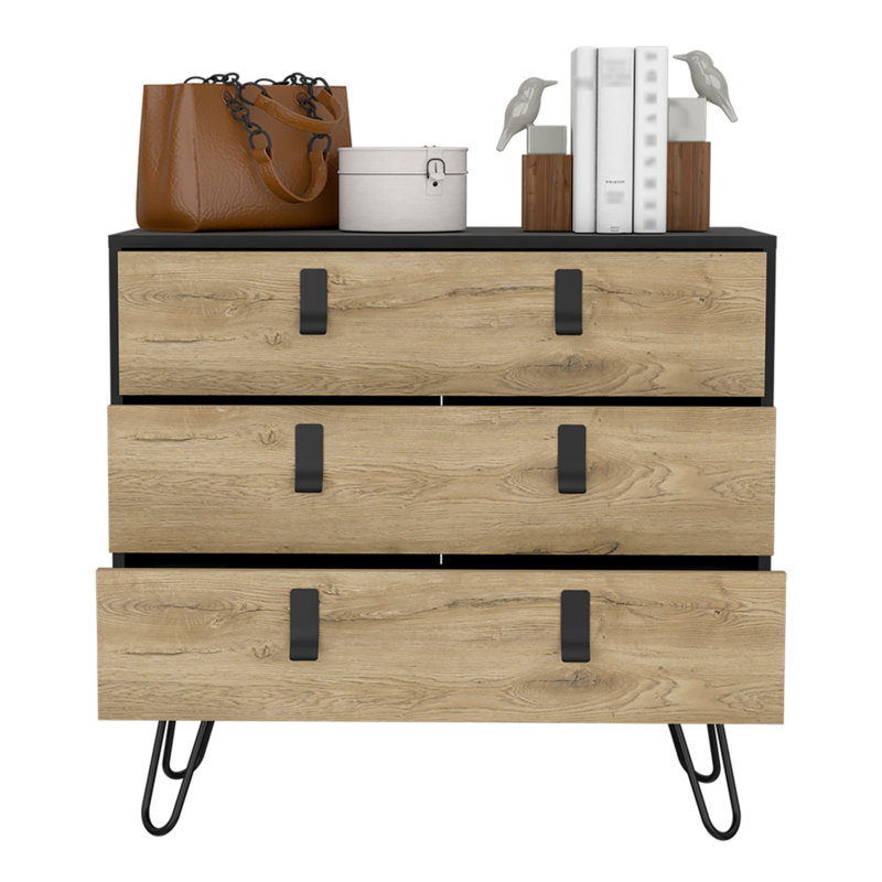 Commode Magness, chambre à coucher, noir / Macadamia