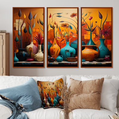 «Orange Boho Pottery Expressions I», art mural Boho