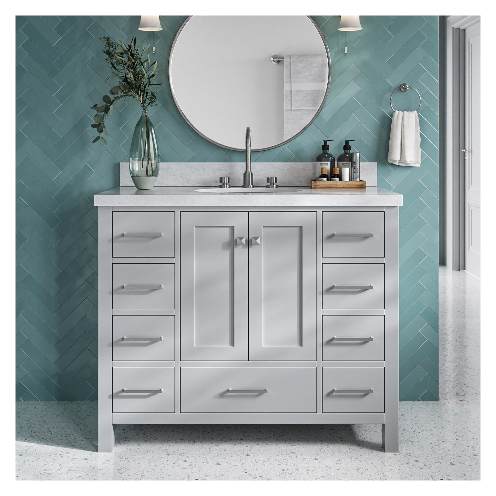 Cambridge 43'' Single Bathroom Vanity, Gray / Brushed Nickel