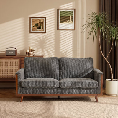 Modern Farmhouse Velvet Upholstery Loveseat With Frame Compact 2-Seater Couch For Small Space