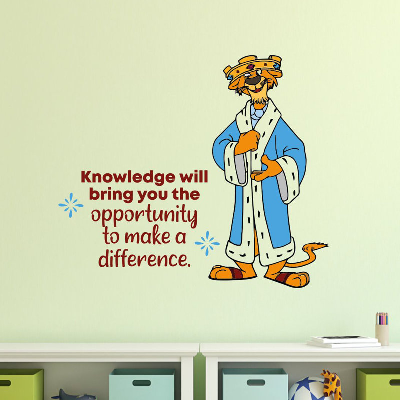 Décalcomanie de caricature d’un tigre « Knowledge Robin Hood », H 30 po x l 27 po x P 0,05 po