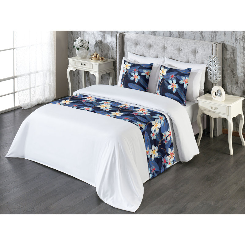 Ensemble de chemin de lit Ambesonne Tropical Hibiscus Aloha lavande foncé corail blanc, Très grand lit