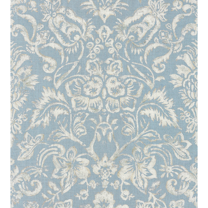 Modern Luxury Mansfield Print Fabric, Bluestone & Silver