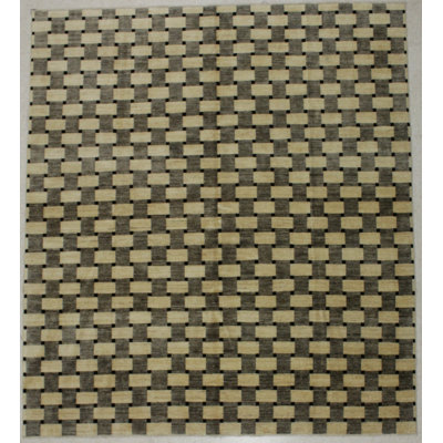 Tapis unique en laine noué à la main ivoire / gris 7 pi 10 po x 8 pi 10 po Luecile