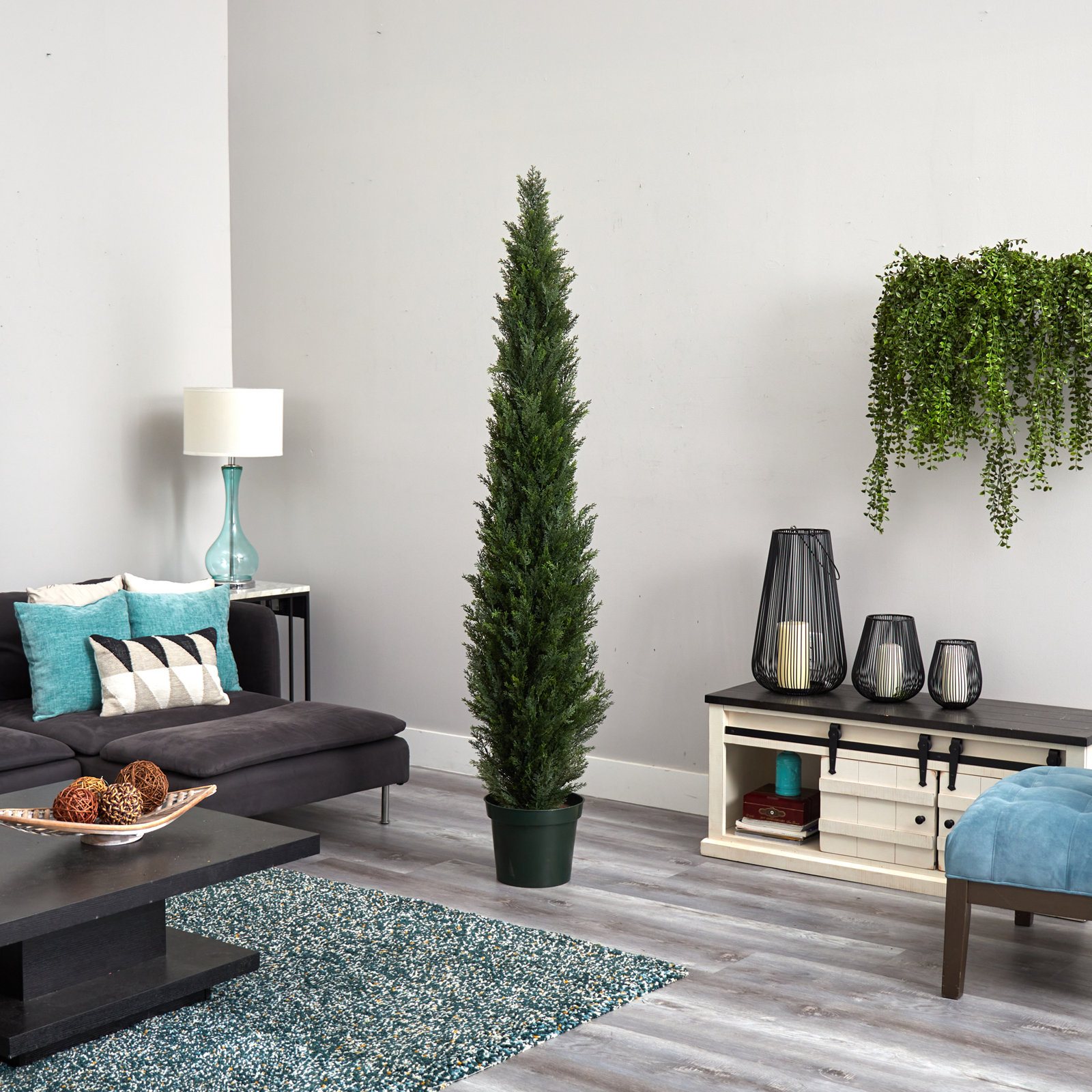 Faux Cedar Tree in Planter, 84" H x 26" W x 26" D