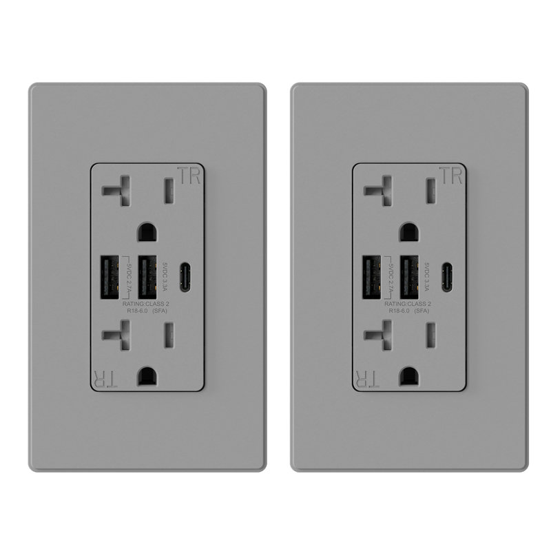20 Tamper Resistant Duplex Outlet, 2, Gray