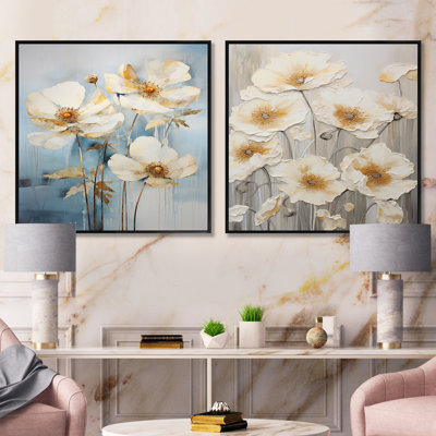 Minimalism Buttercups On Blue - Floral Square Collage Set Of 2