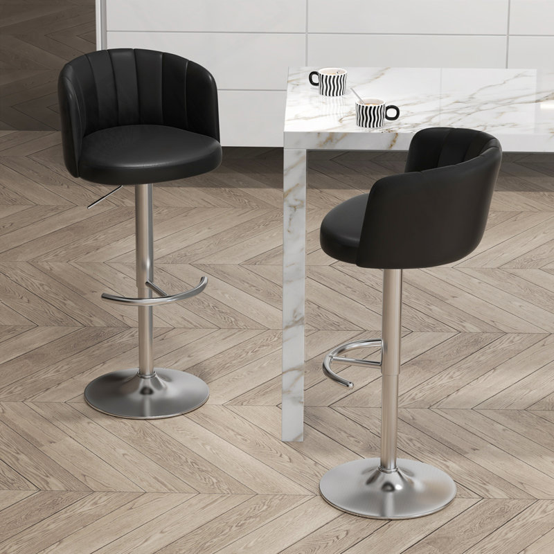 Tabouret de bar pivotant réglable en polyuréthane, Noir