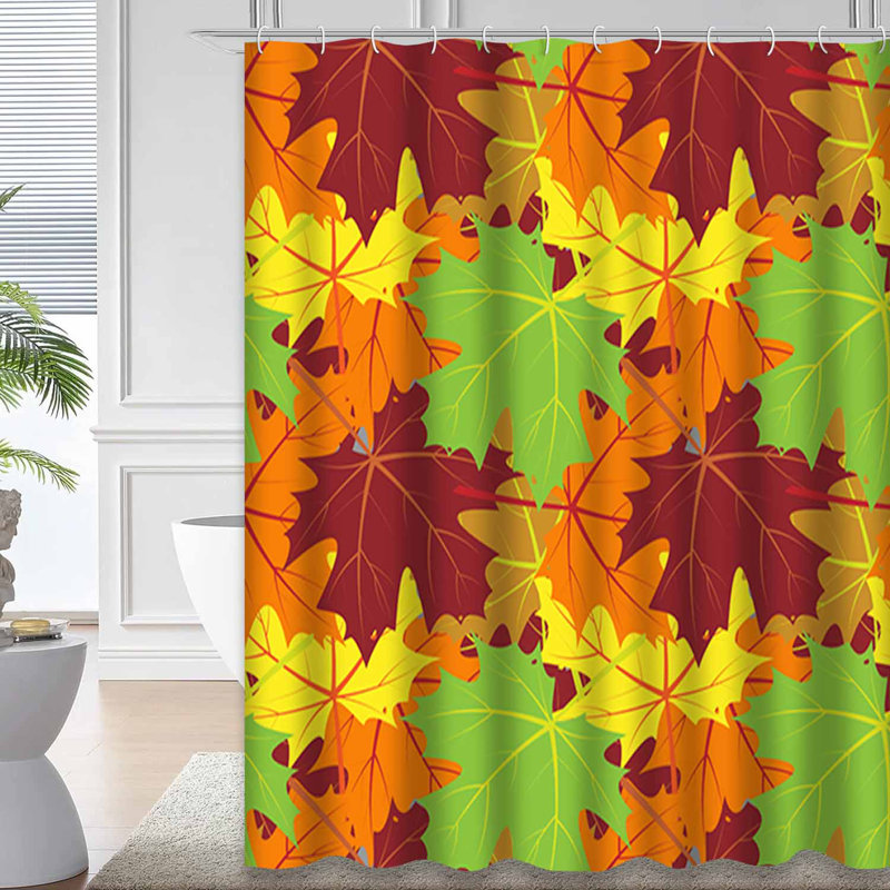 Rideau de douche à motif de feuilles multicolores et d'automne avec 12 crochets, L 72 po x l 78 po