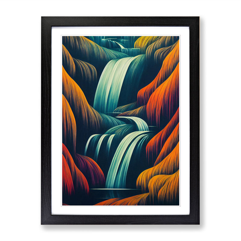 Waterfall Art Nouveau Style Vol.1 - Single Picture Frame Print, 46cm H x 34cm W x 2cm D, Walnut