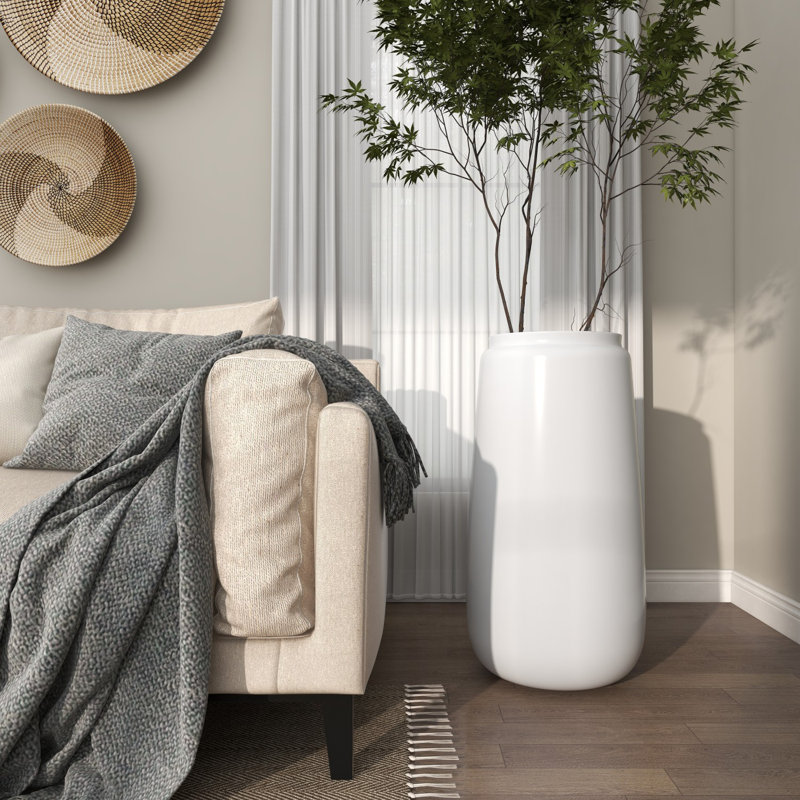 Vase de plancher en résine Mabe, H 30,25 po x l 16,3 po x P 16 po, Blanc