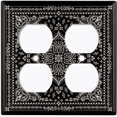 Bandana Paisley Rug Tile Pattern Black 2 - Gang Duplex Outlet Standard Wall Plate