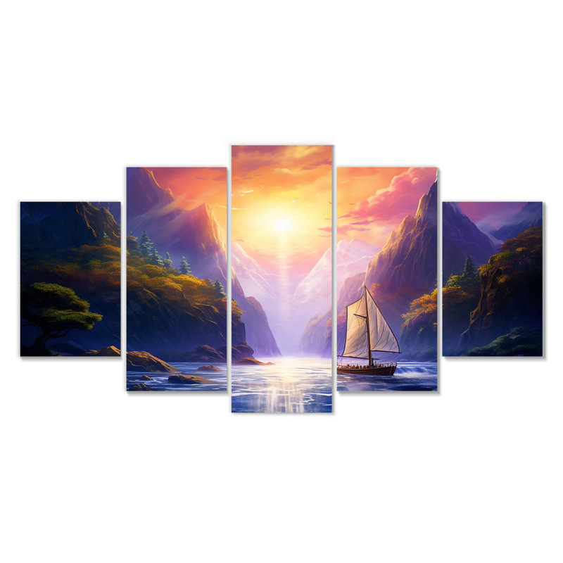 Alyda - Bateau, art mural sur toile, 5 pièces, H 32 po x l 60 po