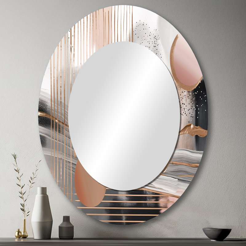 Grand miroir mural ovale rose sur métal, 43 po x 33 po