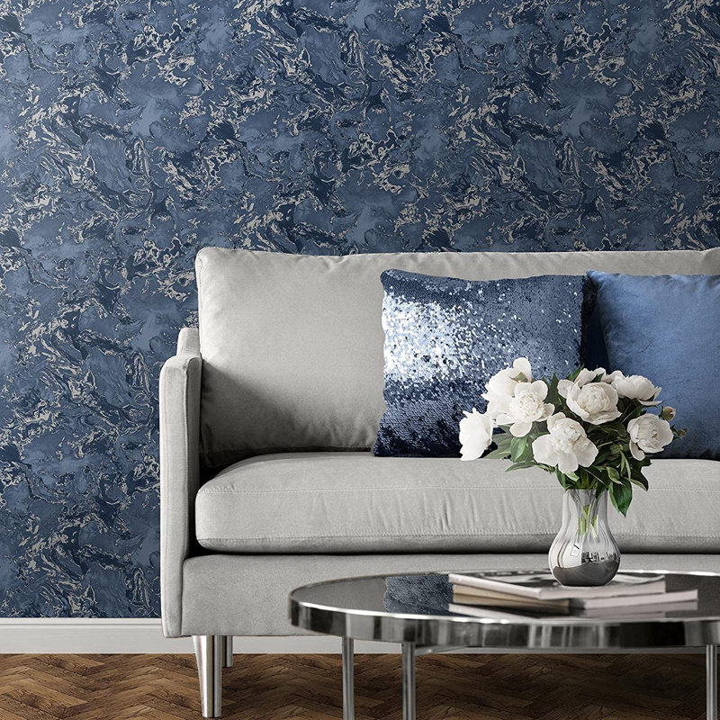 Elixir Marble Wallpaper, Blue/Silver