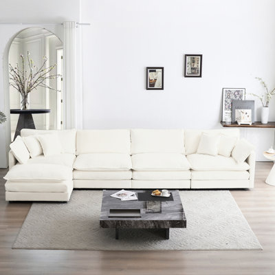 Chenille blanche en forme de U pour le salon: canapé modulaire à 5 places avec canapé modulaire: