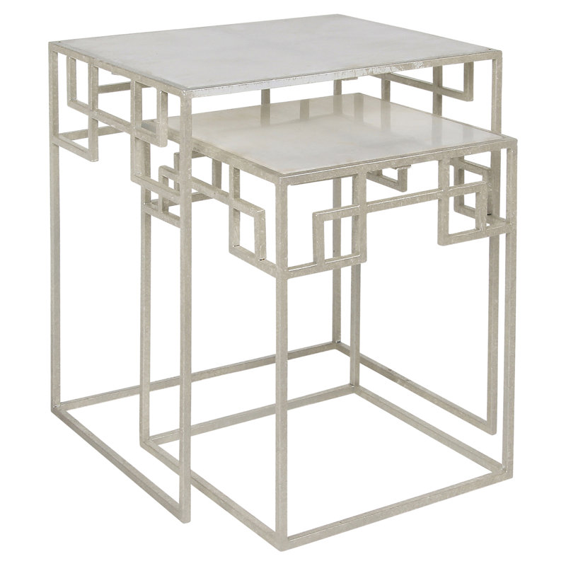 Greek 2 Piece End Table Set, Oyster White