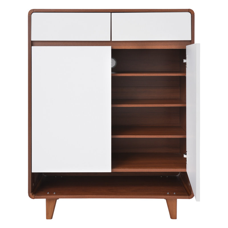 5 Tiers Freestanding Shoe Storage Cabinet With 2 Drawers, White Wood