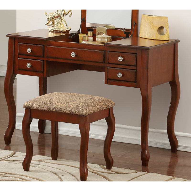 Ensemble de meuble-lavabo classique avec tabouret et tiroirs couleur cerise