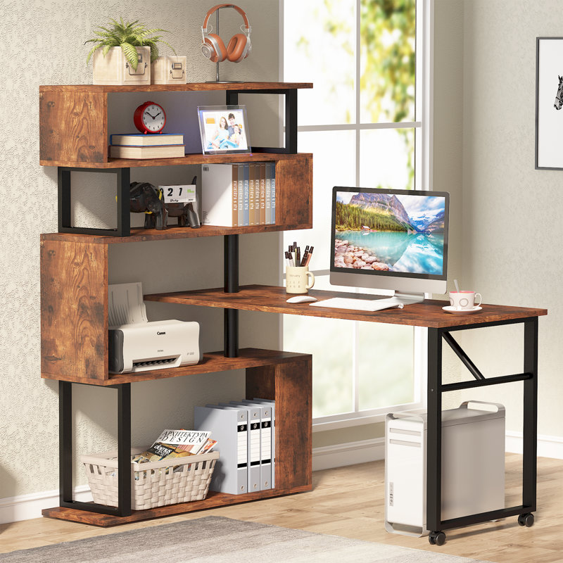 Latitude Run® Rotating L Shaped Desk with Bookshelf & Reviews | Wayfair