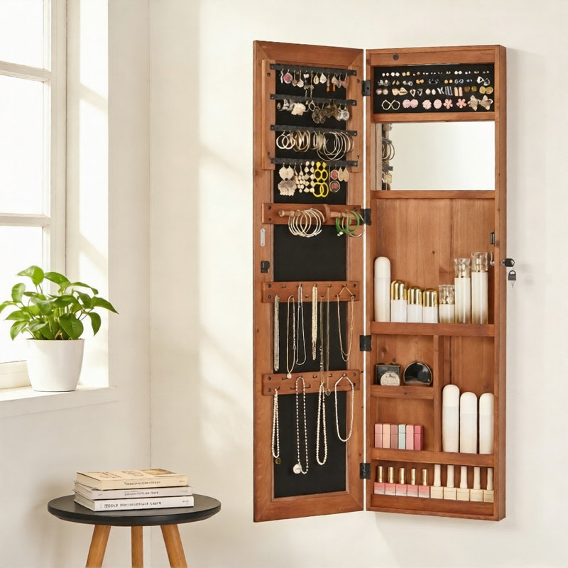 Armoire à bijoux murale avec miroir pour chambre à coucher ou entrée