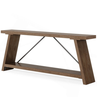 70.9” Extra Long Console Table Behind Couch, Industrial Sofa Table with 2-Tier Storage Shelves, Narrow Entryway Hallway Table for Living Room, Foyer, Light Natural Brown