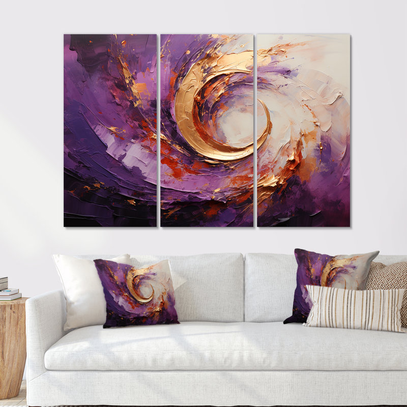 «Molten Lavender Spirals - Abstract Spirals», ensemble d'art sur toile, Toile tendue, H 32 po x l 48 po x P 1 po