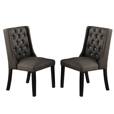 Of 2 Polyfiber Upholstered Dining Chairs, - Strong Base, Button 2 Chair , , And Attractive Appearance