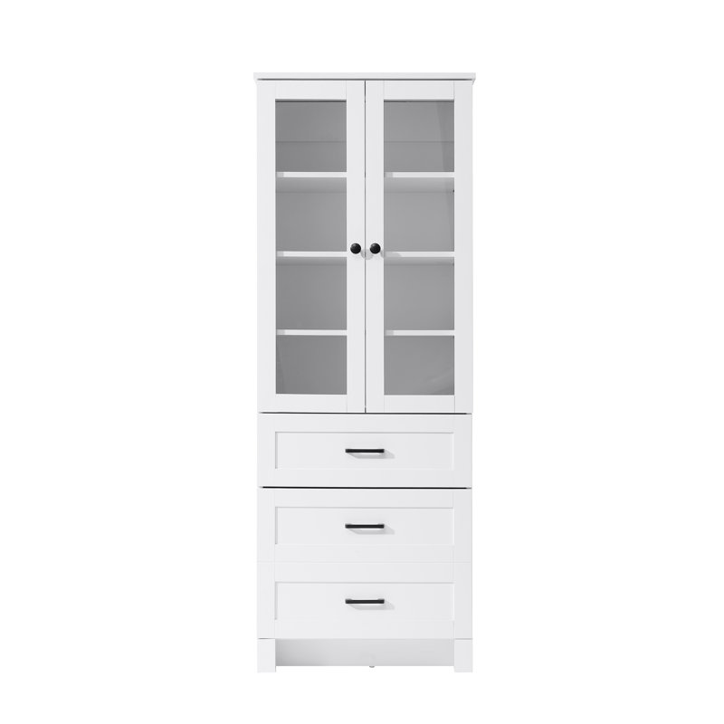 Armoire de rangement en verre blanche 24 po, H 65 po x l 24 po x P 65 po, Blanc