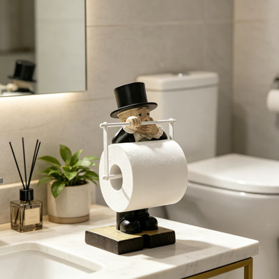 Pottery Toilet Butler Statue – Resin Boy Holding Nose Toilet Paper Holder Stand, Funny Gentleman Tissue Paper Towel Dispenser for Bathroom Shelf Desk Home Decor Modern Sculpture