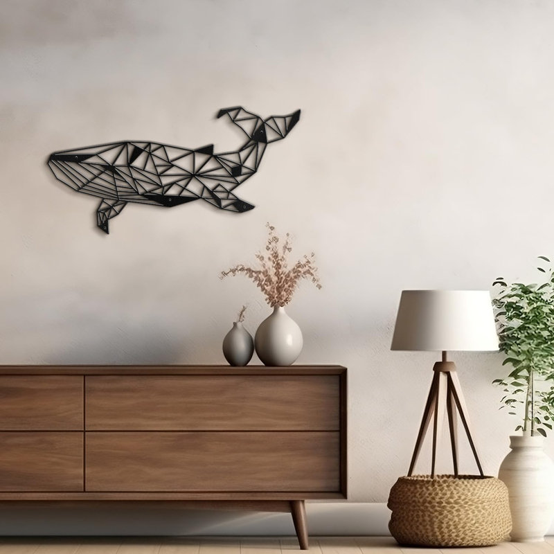 Baleine thème nautique moderne abstrait décoration murale décoration suspendue décoration murale en métal, Noir