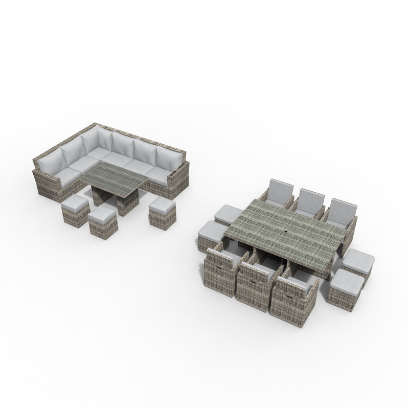 Wicker 16 - Person Patio Conversation Set with Cushions, Gray/Gray