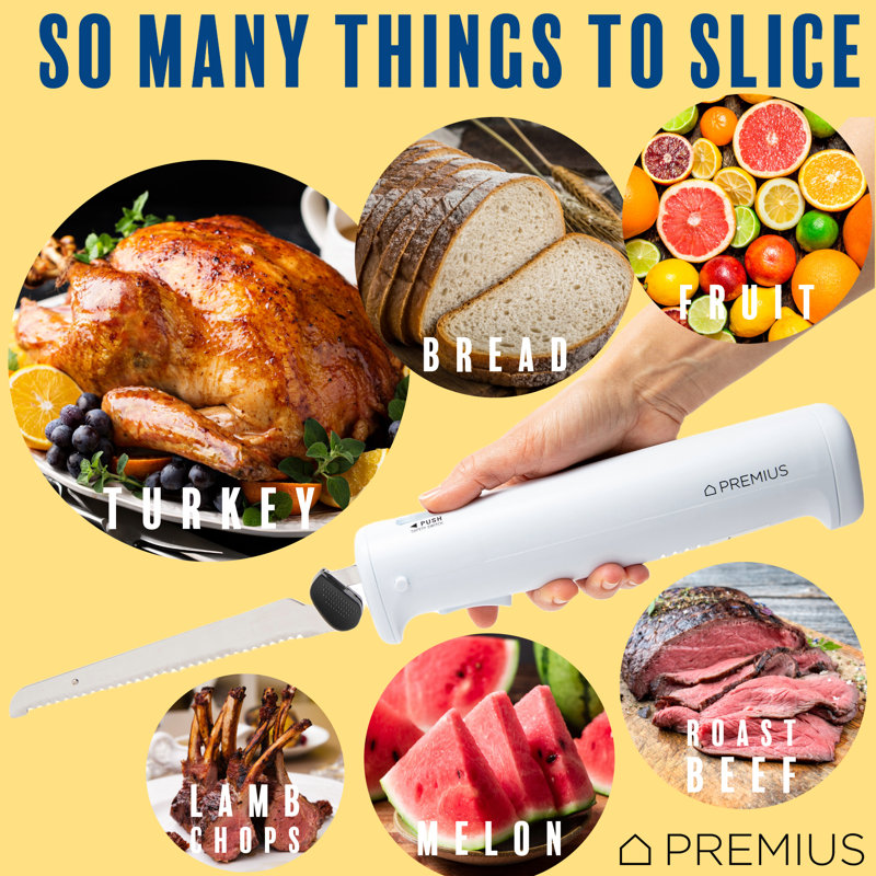 Premius PREMIUS Professional Rechargeable Cordless Electric Knife, 1 Serrated Blade, White
