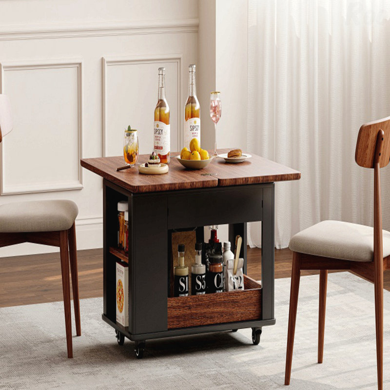 Table basse / table d'appoint moderne 27,6 po avec plateau pliable et roulettes, Brun, Noir