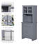 Armoire de cuisine avec portes à panneaux et portes en verre encadrées, adaptée aux cuisines et aux salles à manger, gris