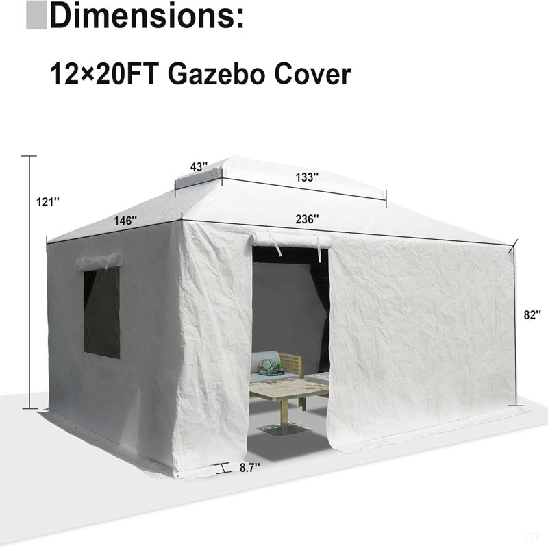12'X20' Gazebo Cover For Hardtop Gazebos, Outdoor Universal Winter Gazebo Cover With Sidewalls And Mesh Windows, All Season Waterproof Enclosed Gazebo Cover, White