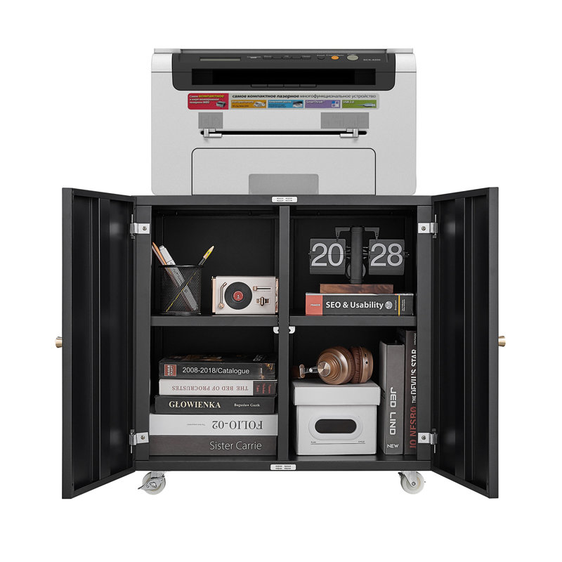 Support pour bureau à domicile avec roulettes, tables pour imprimantes avec porte-classeur, classeur latéral mobile avec tablette ouverte pour dossiers de format lettre / légal / A4