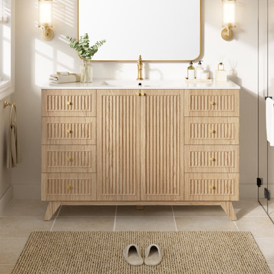 Meuble-lavabo simple vasque de 47,56 pouces avec comptoir en SMC, armoire en MDF, portes à fermeture amortie, meuble-lavabo moderne autoportant avec rangement