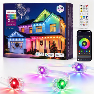 Guirlande lumineuse extérieure permanente de 122 m (400 pi), 5050 DEL RVB, application 24 V et télécommande à 44 touches, 150 points DEL, espacement de 60 cm, fil blanc, décoration lumineuse pour les fêtes toute l'année