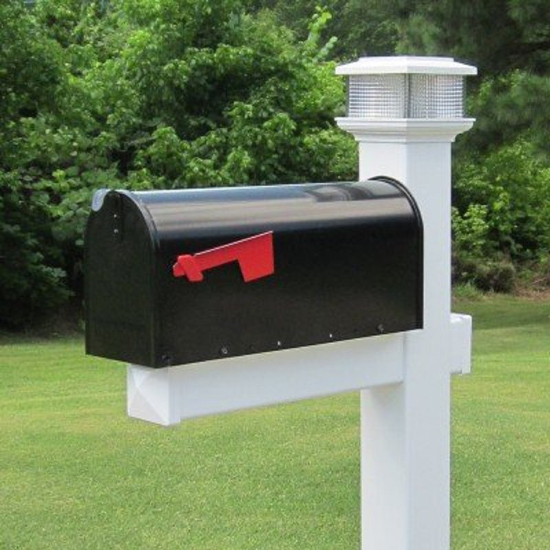 Galaxy White Vinyl Mailbox Post with Black Steel Mailbox and Solar LED Cap