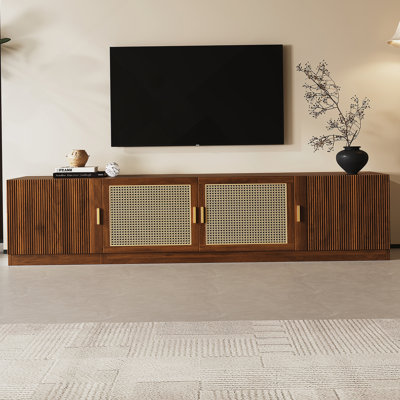 TV Stand For Tvs Up To 85", Media Console With Rattan Doors, Adjustable Shelf For Living Room