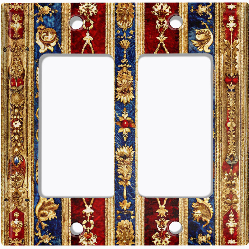 Couvercle de plaque d'interrupteur en métal; Bascule GFI 2 bandes US Standard - image imprimée d'un damas royal baroque