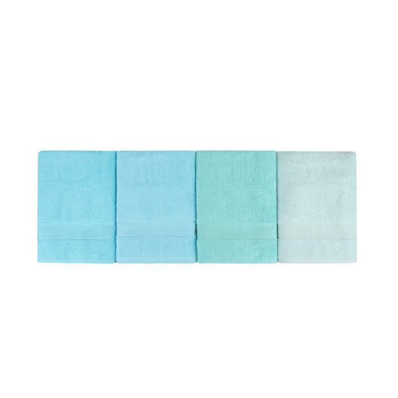 Ensemble de 4 serviettes de bain 100% coton 4 pièces, Vert eau / vert clair / vert