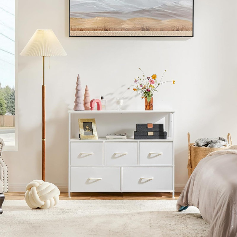 Commode pour centre de divertissement avec 5 tiroirs en tissu