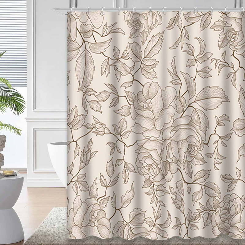Rideau de douche imperméable à motif floral rétro avec 12 crochets, L 72 po x l 78 po