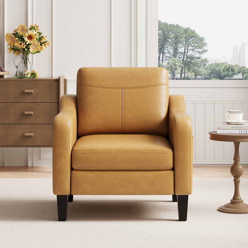 Wide Upholstered Accent Chair Faux Leather Armchair, Brown