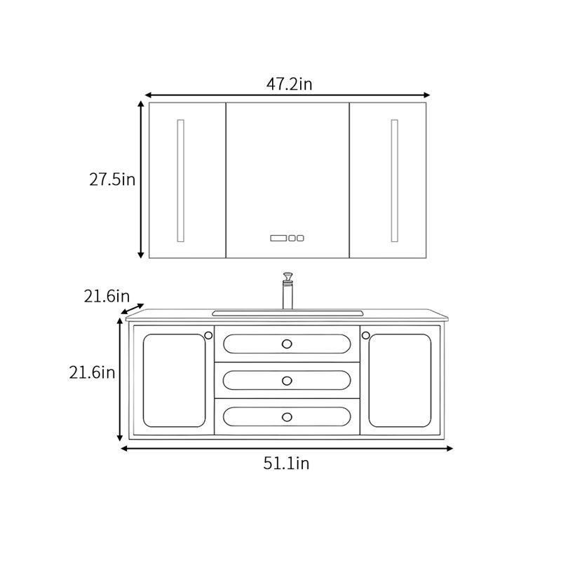 Crêperie, H 21,6 po x l 51,1 po x P 21,6 po
