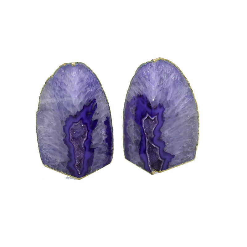Grande serre-livres antidérapants en agate, Mauve / doré, H 4,5 po x l 5,5 po x P 2 po
