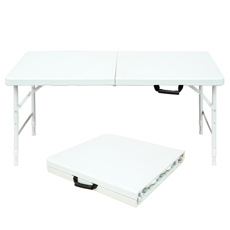 Table de camping pliante portative 4 pi, blanche, intérieure et extérieure, capacité de poids maximale de 135 kg, pliable avec appareil fixe, plateau de table lisse et imperméable, triangulaire stable